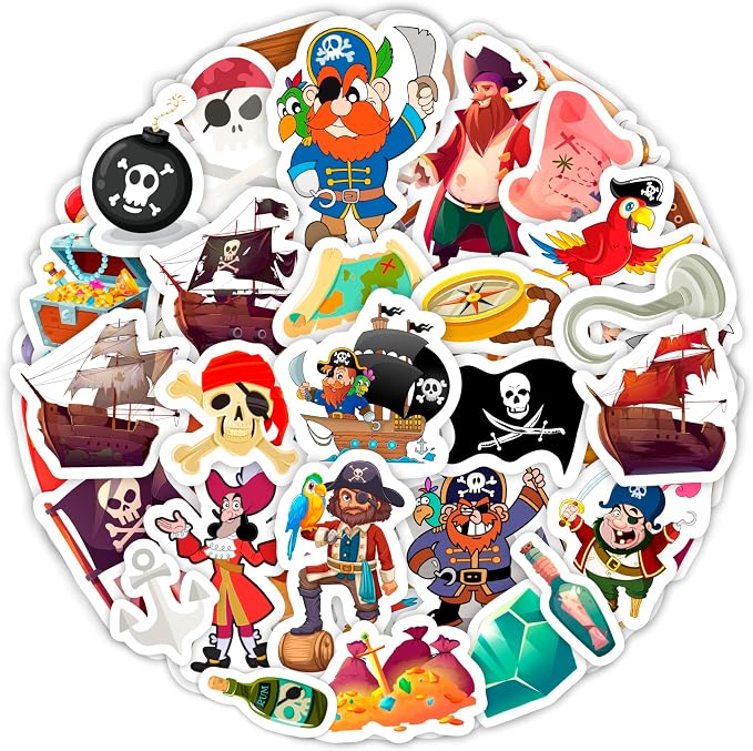 BulbaCraft 100Pcs Pirate Stickers, Skull and Crossbones Stickers, Pirate Party Supplies, Gifts for Women & Men