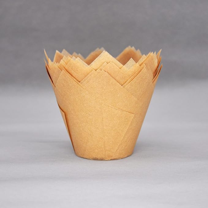 QLSmypkg Extra Large Jumbo Muffin Greaseproof paper Baking cupcake cups, 2-1/4" x 3-3/4" Natural Tulip Baking Cup Case of 125 pcs (Extra Large) (125)