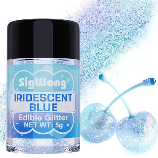 Iridescent Blue Edible Glitter - 5g Food Grade Cake Decorating Shimmering Glitter, Edible Sprinkle Luster Dust for Drinks, Chocolates, Fondant, Strawberries, Cupcakes, Candy, Easter Cookie - Vegan