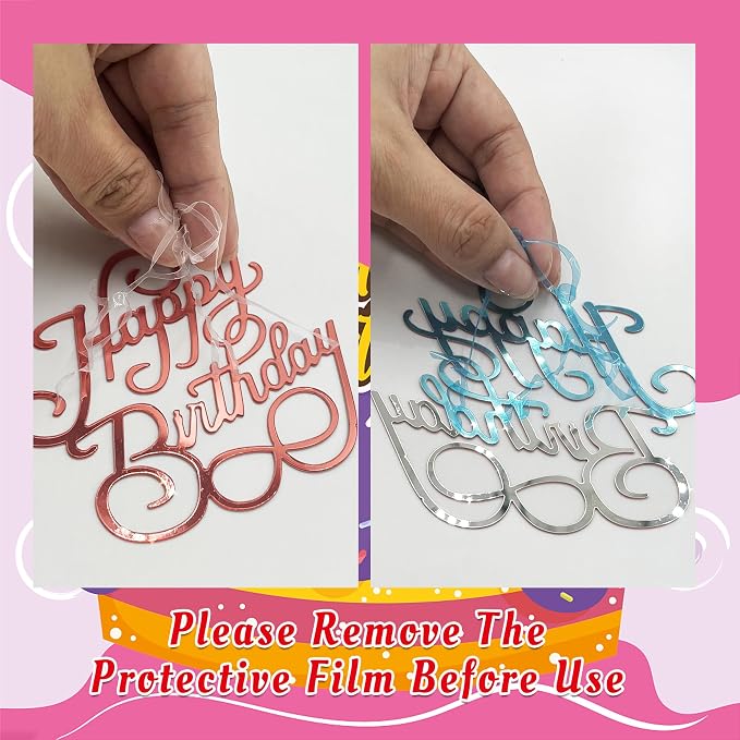 40 PCS Happy Birthday Cake Toppers Mirror Acrylic Toppers with 10 Styles 4 Colors for Birthday Party Cake Desserts Pastries