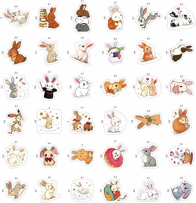 100Pcs Bunny Stickers for Water Bottles - Rabbit Stickers Cute, Small - Bunny and Rabbit Party Supplies & Decoration - Gift for Women & Men