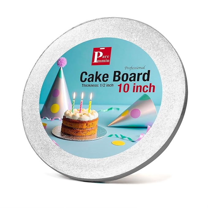 10inch Round Cake Boards 1/2inch Thick, Pack of 1 - Sturdy Silver Cake Drums with Smooth Straight Edges, Waterproof & Oil-Proof for Baking, Cakes, Pizza, and Desserts (10inch)