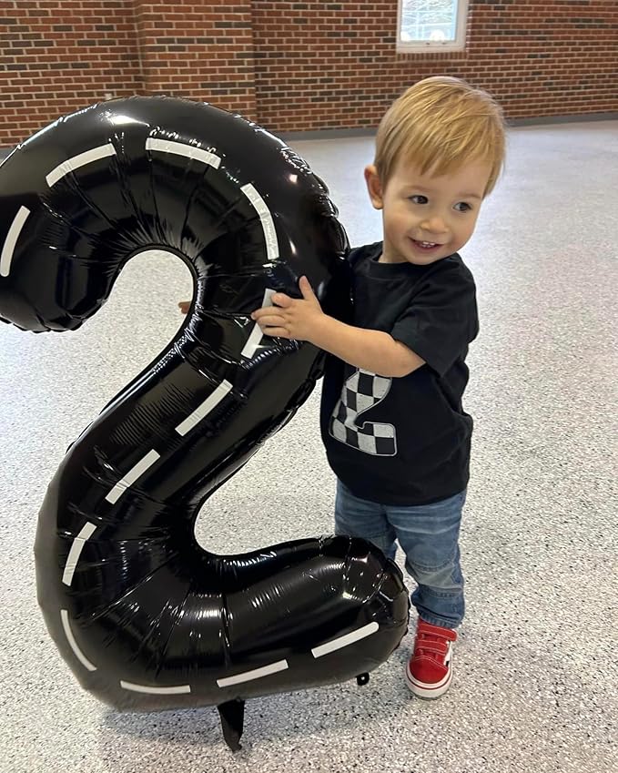 Race Car Number Balloon 40 inch, Black 0 Number Balloons, 10 20 30 40 50 Numbers Balloon Black Race Car Birthday Party Decorations for Boy Men