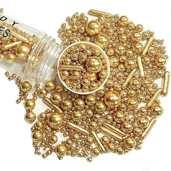 Edible Gold Pearl Sugar Sprinkles 142g/5.01oz Gold Pearl Sprinkles Mix for Cake Decorating Cakes Cupcake Toppers Cookie Ice Cream Decorations for Wedding Parties Valentines Day Halloween Christmas