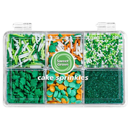 St Patricks Day Sprinkles - 6.53oz Green Shamrock Sprinkles for Cake Decorating, Assorted with Jimmies, Nonpareils, Confetti, Edible Sugar Candy for Baking, Cupcake, Cookie, Ice Cream Toppings