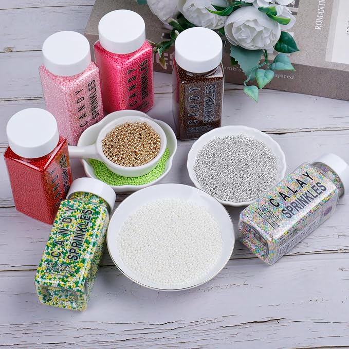 Green Nonpareils Sprinkles - White Green Sprinkles for Cake Decorating, 2mm Edible Pearl Sprinkles for Baking, Cookies, Donuts, Ice Cream, Soccer Cake Cupcake Topper 130g/4.58oz, Soccer Sprinkles