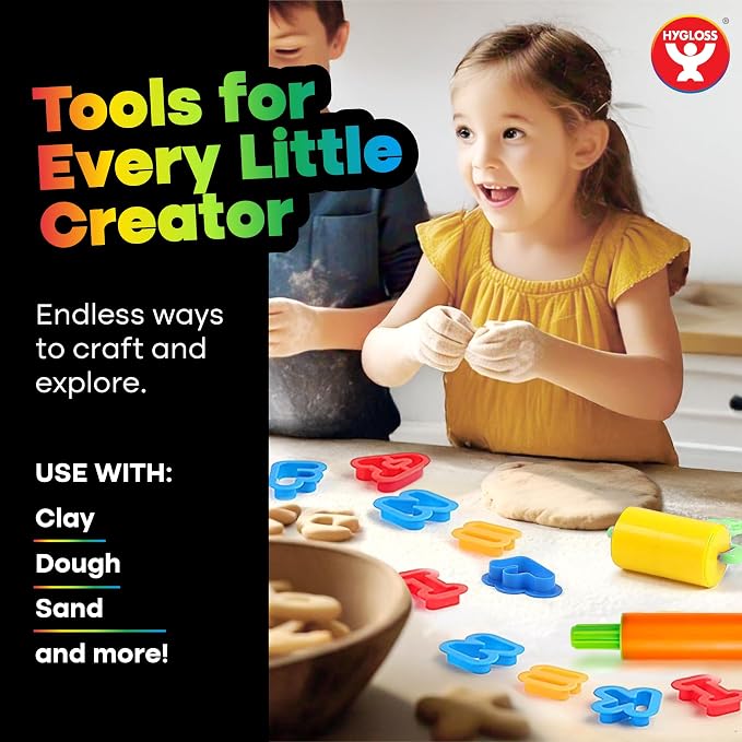 Hygloss Dough Cutters – 8 Pc Set of Dough Tools for Toddlers and Kids Age3+Includes Rollers and Rolling Pins–Preschool Toys & Accessories for Modeling Clay or Sand–Toddler Activities for Kids Ages 3-5
