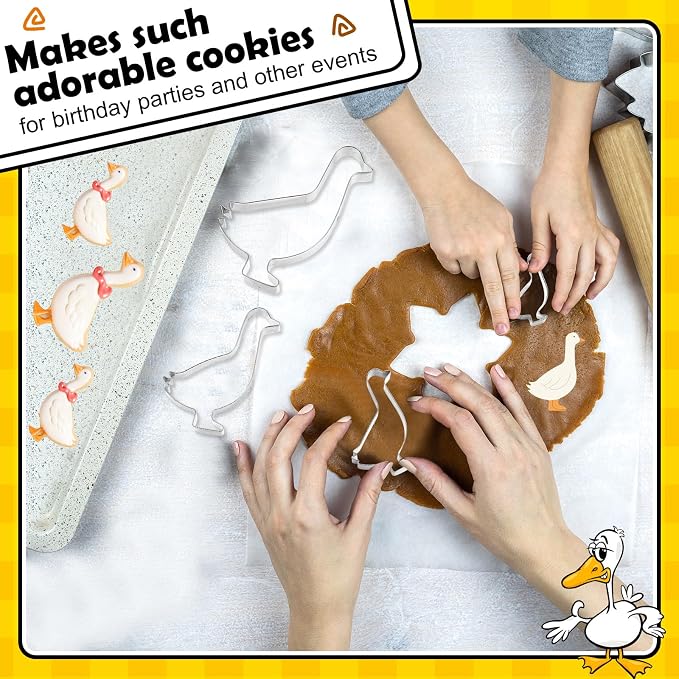 Havawish 4 Pcs Cookie Cutter Set 2 in to 5 in Cookie Cutter Stainless Steel for Baking Fondant Fruit Bread Birthday Party Decorations (Goose)