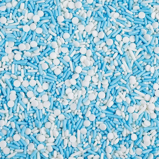 Blue Sprinkles, Blue White Winter Sprinkle with Nonpareils Jimmies Confetti | Edible Cake Decorations for Baking, Ice Cream, Cookies, Cupcakes, Baby Shower Gender Reveal Frozen Birthday Party Supplies