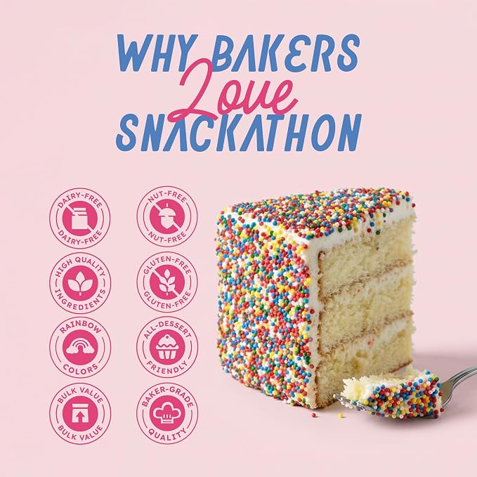 Snackathon Sprinkles for Baking & Decorating, Rainbow Nonpareils, 2.2 LB Bulk Resealable Bag – Colorful Candy Dot Toppings for Cupcakes, Birthday Cakes, Cookies, Ice Cream & Desserts