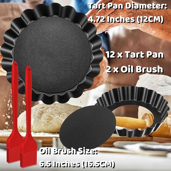 12 Pack Mini Tart Pans, 4.72 Inch Tart Pan with Removable Bottom, Mini Tart Pans for Baking Nonstick Quiche Pan Heavy Duty Fluted Side for Pies Mousse Cakes Dessert