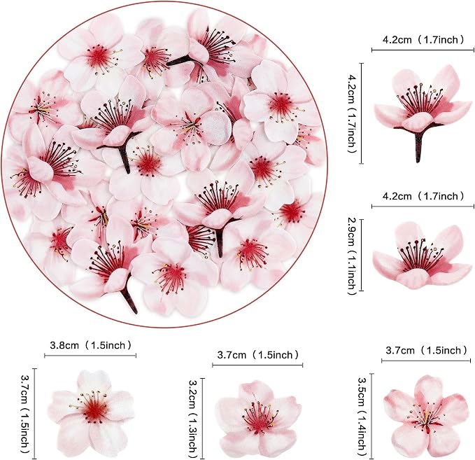 40Pcs Edible Cherry Blossom Cupcake Toppers Spring Flower Blossoms Cupcake Picks for Cherry Baby Shower Bridal Shower Engagement Floral Wedding Girls Birthday Cupcake Decorations