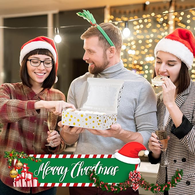 12Pcs Christmas Cookie Boxes with Window, 8"x6"x2.5" White Bakery Boxes for Cookie, Treat Boxes Pastry Boxes for Gift Giving, Chocolate Covered Strawberries, Dessert, Donut, Cupcakes Muffins