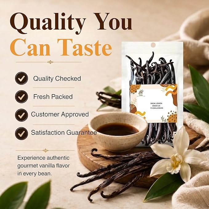 25 Organic Vanilla Beans Grade A 5-6 Inch Whole Pods for Homemade Extract, Baking & Brewing | Moist & Plump | Non-GMO, Gluten-Free