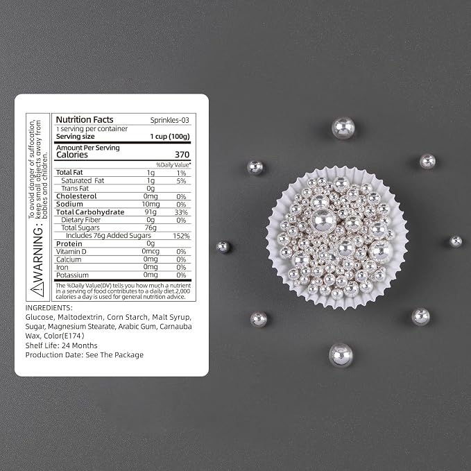 Cobakey Bright Silver Sprinkles for Cake Decorations 3.52 ounce Silver Metallic Pearl Sugar Sprinkles for Cupcake Toppers Wedding Party Valentines Halloween Christmas Supplies