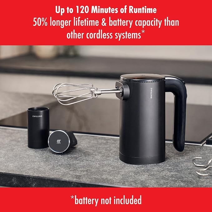 ZWILLING Xtend Cordless Hand Mixer Set – 3-Speed Electric Hand Mixer with Beaters and Dough Hooks – Powerful, Quiet, Energy-Efficient – Long Battery Life – Baking and Cooking Essentials