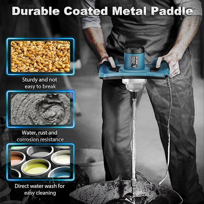 Geveelife Concrete Cement Electric Mixer Machine 2400W with 6 Adjustable Speed, Handheld Electric Cement Mixer for Drill for Mixing Mud, Cement, Mortar, Paint, Fodder, Blue