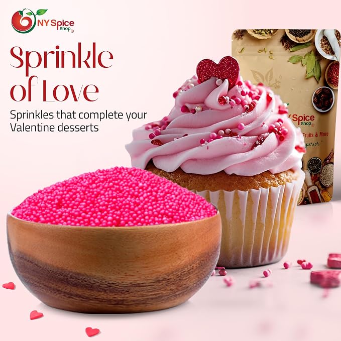 NY Spice Shop Pink Nonpareils - 1 Pound Colorful Candy Sprinkles - Pink Nonpareil Candies - Candy Sprinkles for Decorating Cupcakes, Cookies, Cakes, Chocolates and Desserts