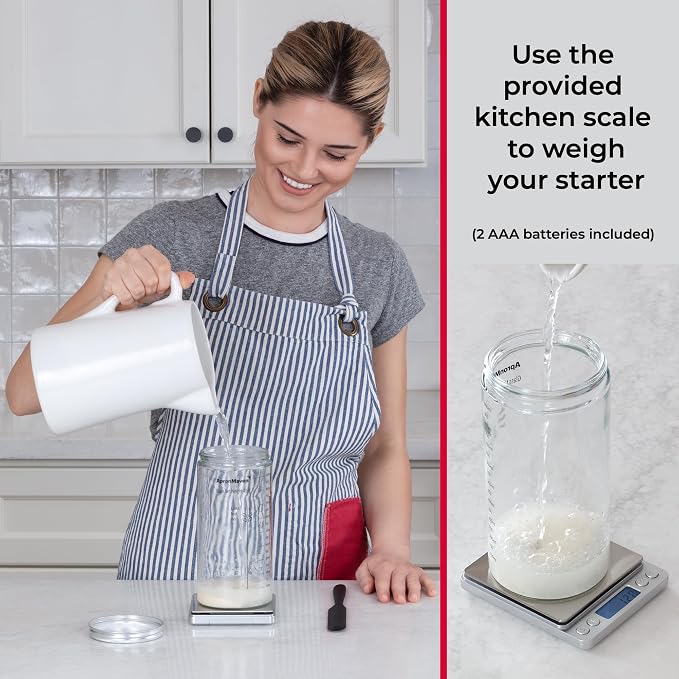 Complete Sourdough Starter Kit – Glass Jar with Lid, Kitchen Scale and More | Useful Birthday Gifts for Women, Bakers, Mom, Wife Christmas Gift Idea | Make Homemade Artisan Bread | Care for Your Sourdough Starter