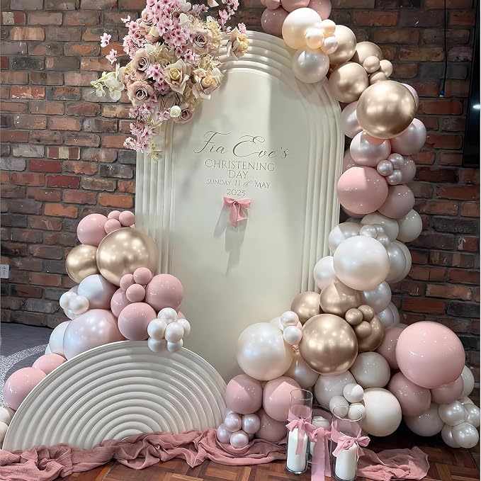 Dusty Pink Balloon Arch Kit, Boho Retro Blush Pink Champagne Gold White Latex Helium Party Balloons Garland for Girls Women Bridal Baby Shower Neutral Wedding Engagement Birthday Party Decorations