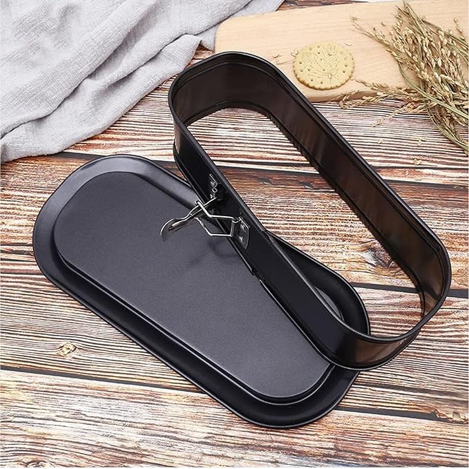 Oval Springform Pan, 12 inch, Non-Stick Baking Pan with Removable Bottom, Quick Release Latch, Black