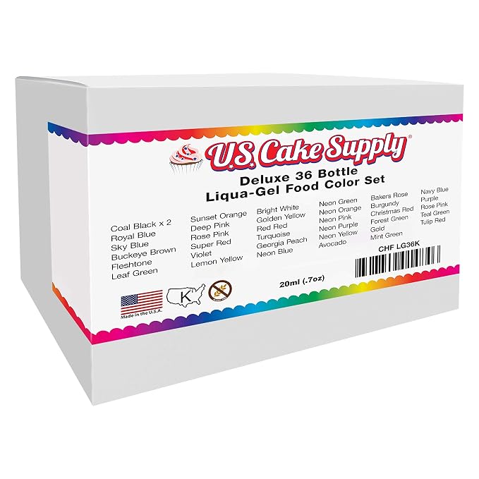 U.S. Cake Supply 36 Color Cake Food Coloring Liqua-Gel Decorating Baking Master Set of All 36 Colors - 0.75 fl. oz. (20ml) Bottles - Made in the U.S.A.