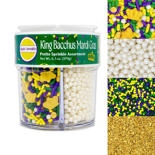 Mystic Sprinkles 4 Cell Sprinkle Assortments (King Bacchus Mardi Gras, Petite)