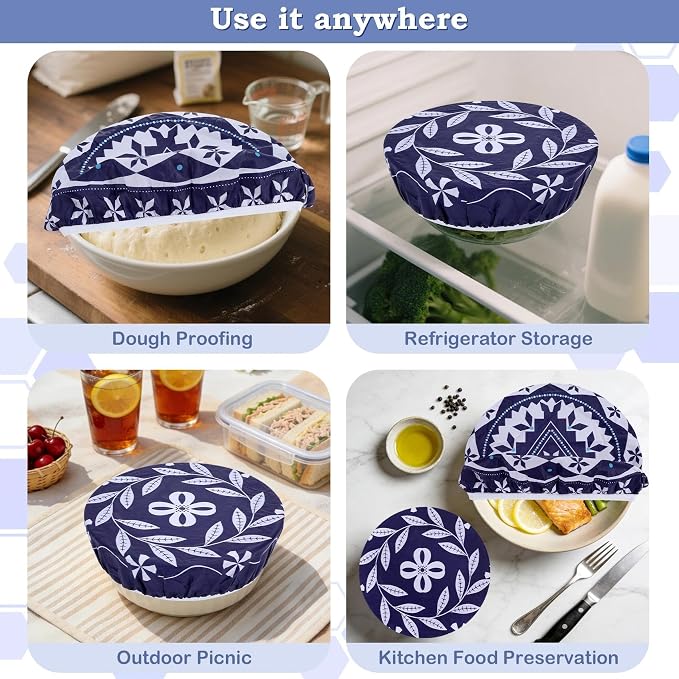 2 Large Reusable Beeswax Bowl Covers for Bread Proofing, 10/12 Inch Elastic Beeswax Wraps Cotton Cloth Sourdough Bowl Covers for Proofing Baskets, Mixer Bowls, Food Storage Containers