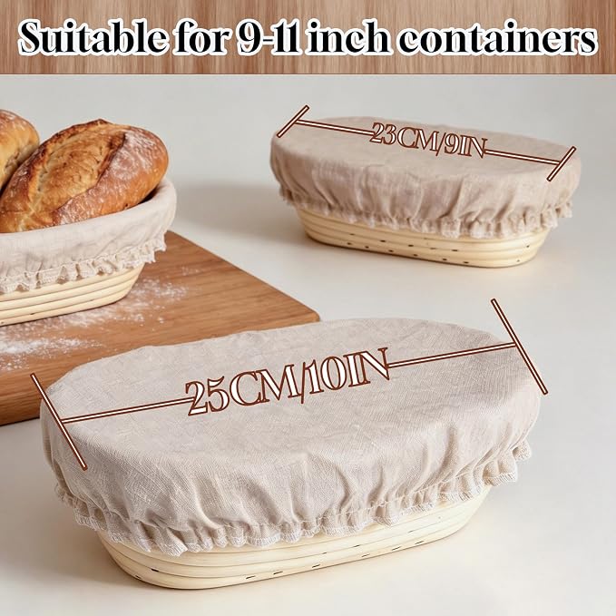 2 Pack Reusable Oval Organic Linen Bowl Covers, 10 IN Bread Proofing Cover, Elastic Cover for Sourdough, 100% Natural Organic Linen, Unplored, Unbleached, Perfect for Bread Banneton Proofing Basket