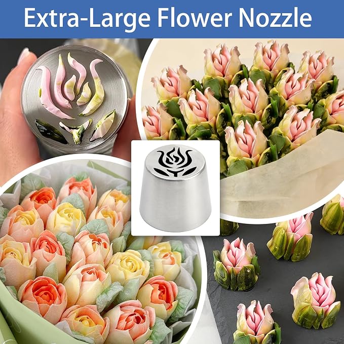 1Pack Extra Large Stainless Steel Rose Petal Piping Tip, Cotton Candy Paste Flower Bouquet Cream Nozzle for Cakes Cupcakes Desserts Puffs Tool for Cake Decoration Pastry Baking (XXL,Style 36)