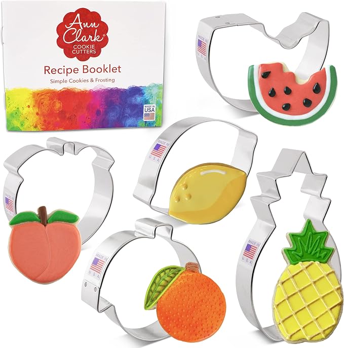 Ann Clark Cookie Cutters Fruit Cookie Cutters Summer 5-Pc. Set Made in USA, Watermelon, Peach, Lemon, Orange, Pineapple