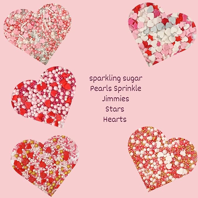 Confect Pink, Red & White Pearls Sprinkles | Mix Hearts Sprinkle | Anniversary Blend for Baking & Cake Decorative | Cookie sprinkles | Edible sprinkles Mix Pack of 5 - Vegan, Gluten-Free, Nut-Free, Soy-Free, Dairy-Free, Palm Oil-Free -5 Oz