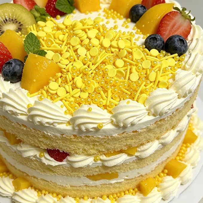 Sentovac Yellow Sprinkles Edible Yellow Round Confetti Jimmies Pearls for Cake Decorating Candy Cupcake Cookie Baking Ice Cream Dessert Halloween Christmas Vanlentine Holiday Decorations