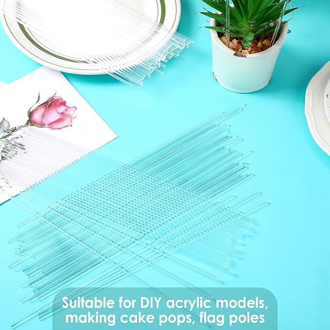 Zopeal 200 Pcs Acrylic Lollipop Sticks Clear Cake Pops Rods Cake Topper Candy Cupcake Treat Stick for Wedding Chocolate Cookie Dessert Handmade DIY Crafts Party Decor Gardening(10 x 0.12 Inches,Clear)