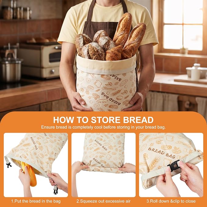 Linen Bread Bag Set For Homemade Sourdough Bread, Keeps Your Loaf Fresh for Days, Reusable and Easy to Clean Storage Bag, 2 Pcs
