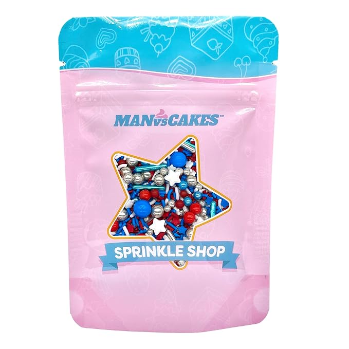 Manvscakes Sprinkles- Edible Cake and Cupcake Sprinkles with Assorted Shapes and Sizes for Parties, USA Patriotic Sprinkle Mix for Cookies, Ice Cream, Cake and Cupcake Decorating, (Red/blue)