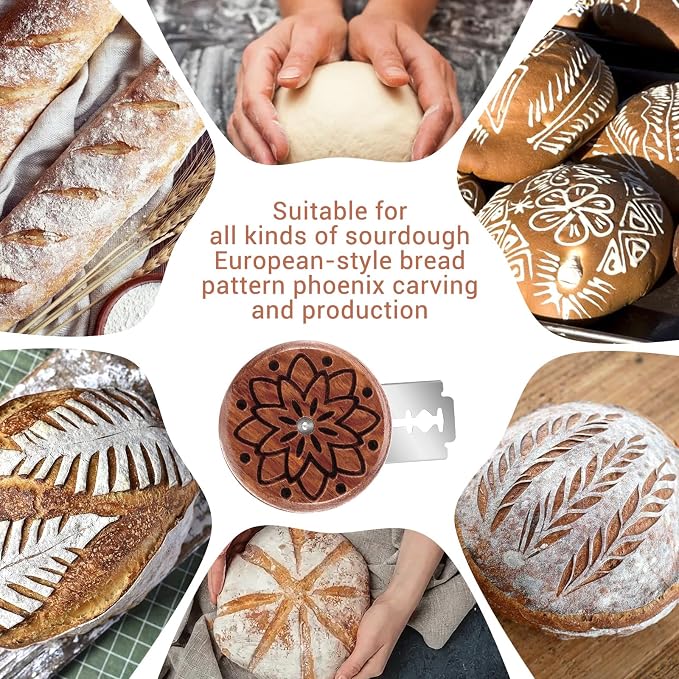Gjinxi Bread Lame Sourdough Scoring Tool, Wooden Dough Scoring Knife with 5 Razor Blades, Ergonomic UFO Bread Lame Knives Sourdough Razor Scorer Breads Bakers Slashing Baking Tool