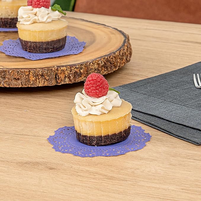 Pastry Tek 4 x 4 Inch Paper Lace Doilies, 4000 Disposable Table Doilies - Elegant Lace Finish, Long Lasting, Purple Paper Doily, for Pastries, Cupcakes, Desserts - Restaurantware