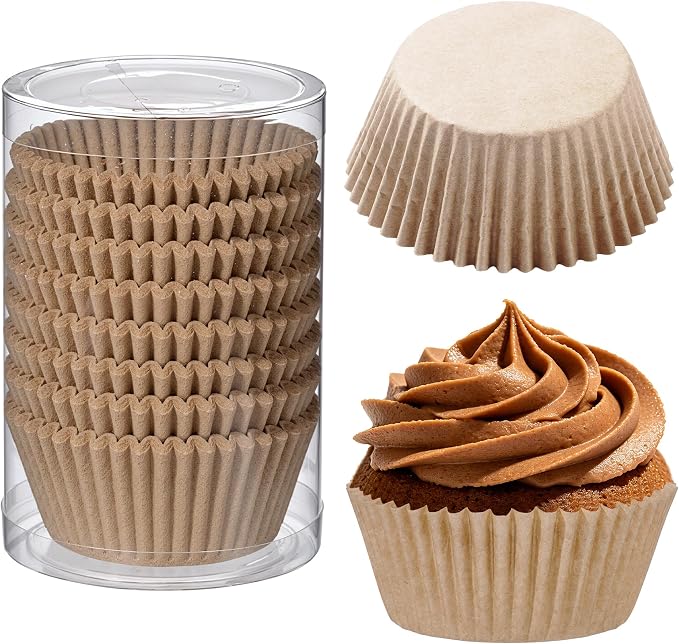 200PCS Natural Cupcake Liners Brown Paper Baking Cups Standard Size Muffin Cupcake Wrappers Nuts Serving Containers for Rustic Wedding Bridal Shower Graduation Xmas Birthday Party Cake Decor