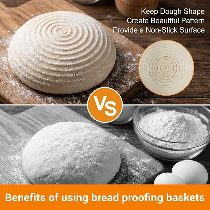 4-Pack Sourdough Bread Proofing Basket & Banneton Bread Proofing Basket Set with Liners, 6" Round Rattan Dough Bowls (6.3"x2.4") for Artisan Baking