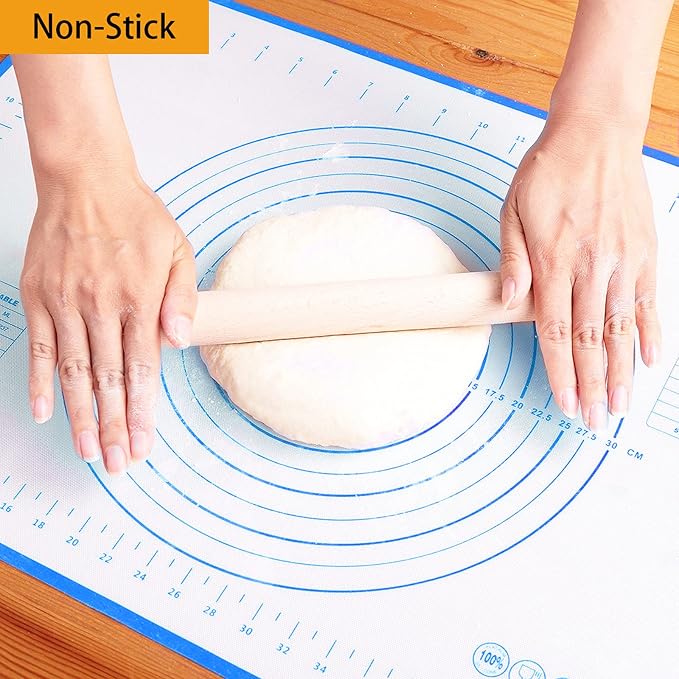 Silicone Baking Mat，Non Stick Rolling Dough with Measurements for Pie Pizza Cookies Fondant Making，Extra Thick Non Slip Silicone Pastry Mat (Blue, M-16"×20")