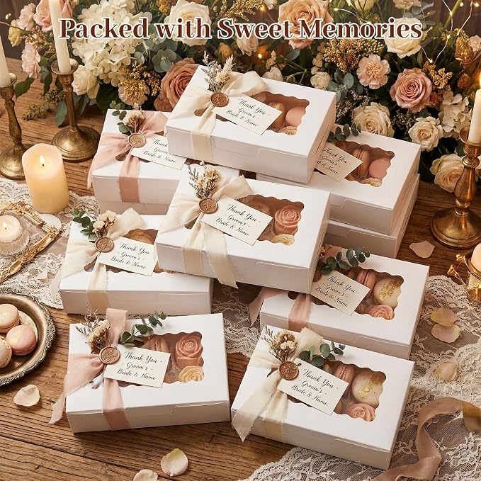 VGOODALL 20PCS Cookie Boxes, 7x4.3x1.5 Inches White Bakery Boxes with Window Cupcake Containers for Gift Giving, Treat, Dessert, Strawberries,Muffins