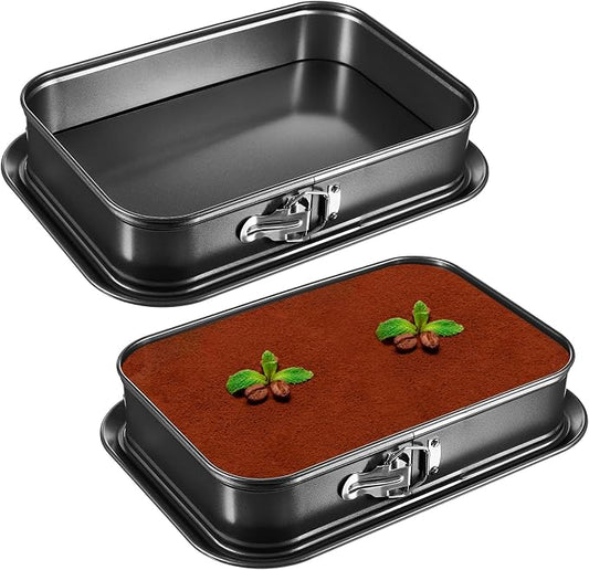 Uiifan 2 Pcs Non Stick Springform Pans Cheesecake Pan Rectangle Springform Pans Square Cake Pan with Removable Bottom for Kitchen Baking Roasting Muffin Bread Cake Brownie Bakeware (13 x 9 x 3 in)