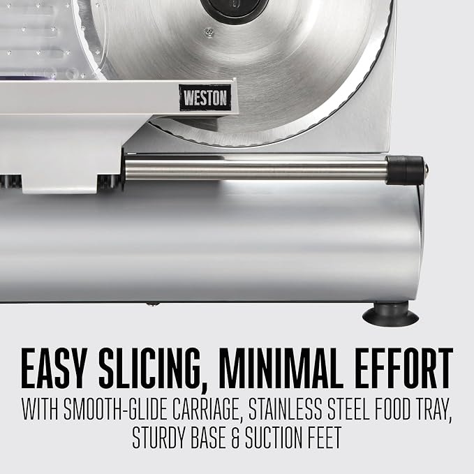 Weston Electric Meat Cutting Machine, Deli & Food Slicer, Adjustable Slice Thickness, Non-Slip Suction Feet, Removable 9” Stainless Steel Blade, Easy to Clean