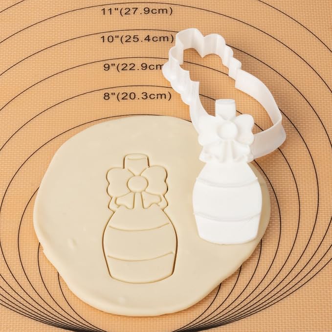 Wedding Cookie Cutters with Plunger Stamps Champagne Bridal Shower Gifts Holiday Cake Baking PLA Cutter Molds for Kids Decorative Party 3.5" Kitchen Cake Supplies