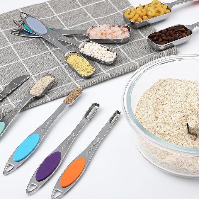 Magnetic Measuring Spoons Set of 11,Stainless Steel Magnetic Measuring Spoons,Teaspoon Measuring Spoon with Leveler for Dry or Liquid Ingredients (11, Colorful)