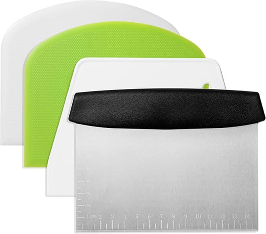4 Pcs Bench Scraper,Dough Scraper,Versatile Kitchen Scraper Set for Pastry Bread Pizza Cake