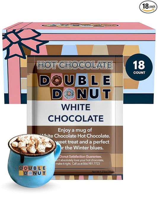 Double Donut Coffee Double Donut White Hot Chocolate Mix Packets, Flavored White Hot Cocoa Mix Packets, 18 Count