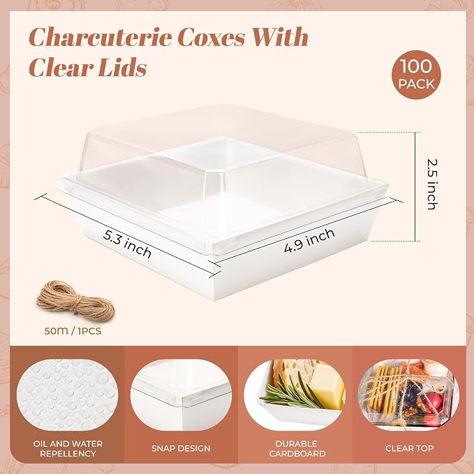 100 Pack White dessert Boxes 5.3x4.9x2.5in for Orders | Clean base works for organized cookie runs, dessert portions and weekend pickup tables.