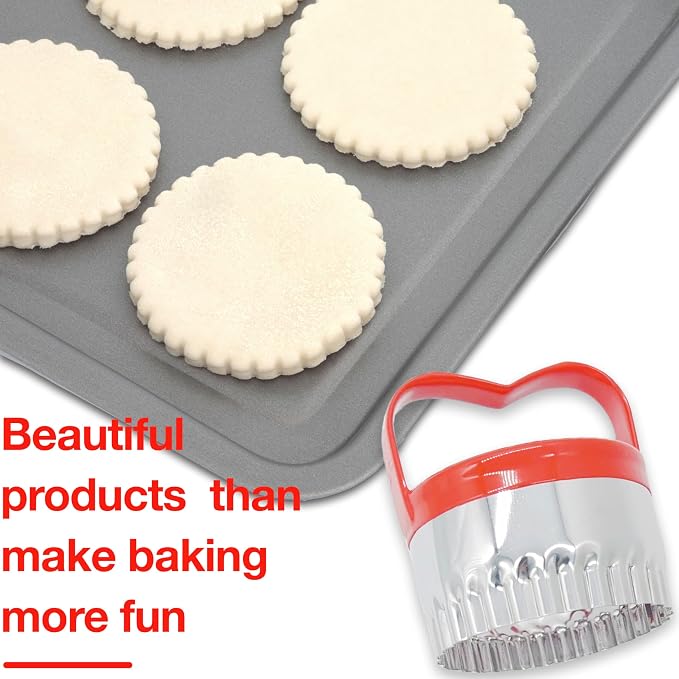 3Pcs Biscuit Cutter Set, Fluted Round Cookie Cutters With Handle, Unique Design Baking Tool with Protective Red Top Rubber